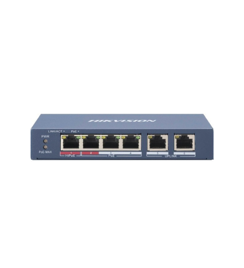 SWITCH HIKVISION NO ADMINISTRABLE 4 PUERTOS POE (1 PUERTO HI POE)  + 2 PUERTOS UPLINK